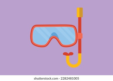 Cartoon flat style drawing diving or snorkel mask with tube for breathing. Snorkeling equipment. Attribute of travel, summer vacation on beach. Underwater dipping. Graphic design vector illustration