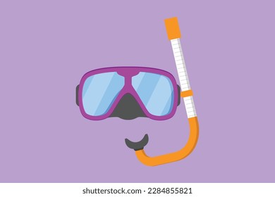 Cartoon flat style drawing diving or snorkel mask with tube for breathing. Snorkeling equipment. Attribute of travel, summer vacation on beach. Underwater dipping. Graphic design vector illustration