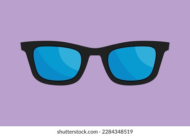 Cartoon flat style drawing of eyeglasses logo. Modern fashionable spectacles. Fashion reading glasses. Clean glasses for optical shop logotype icon template concept. Graphic design vector illustration