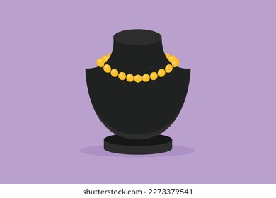 Cartoon flat style drawing female bust mannequin with necklace. Black neck model rack with collar of pearls. Ladies holder jewelry, bijouterie. Jewelry bust concept. Graphic design vector illustration