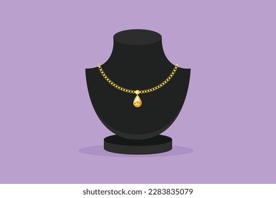 Dibujo de estilo plano de dibujo de maniquí busto hembra con collar. Cremallera modelo de cuello negro con collar de perlas. joyas para las damas, bijouterie. Concepto de quiebra de joyas. Ilustración vectorial de diseño gráfico