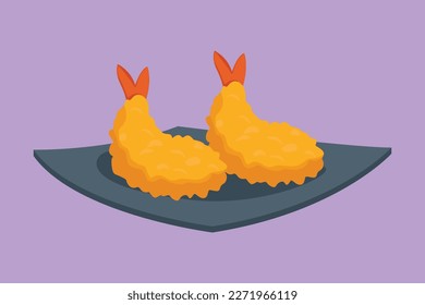Dibujo de caricatura de estilo plano fresco deliciosa tempura frita japonesa símbolo emblema del logotipo del restaurante emblema del emblema. Plantilla de logotipo de la tienda de mariscos para el servicio de entrega de alimentos. Ilustración vectorial de diseño gráfico