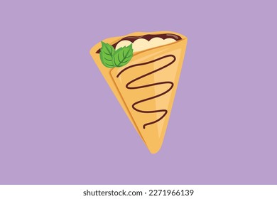 Cartoon flat style drawing fresh delicious crispy crepes restaurant logo emblem. Sweet snack shop logotype template concept for cafe, shop or food delivery service. Graphic design vector illustration