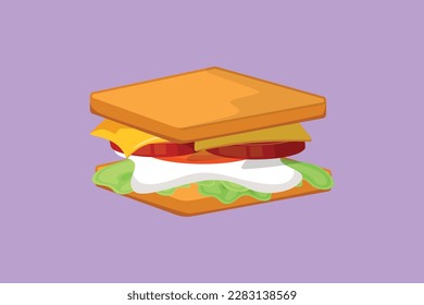 Dibujo de caricatura de estilo plano fresco delicioso restaurante de sándwich americano logo icono de la insignia. Concepto de plantilla de logotipo de comida rápida para café, tienda o servicio de entrega de comida. Ilustración vectorial de diseño gráfico