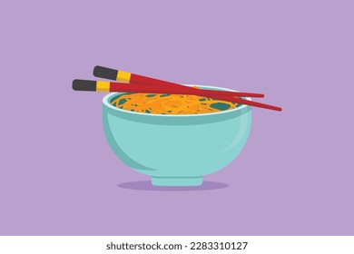 Cartoon flat style drawing fresh delicious Japanese ramen restaurant logotype emblem. Fast food Japan noodle template concept for cafe shop or food delivery service. Graphic design vector illustration - Shutterstock ID 2283310127