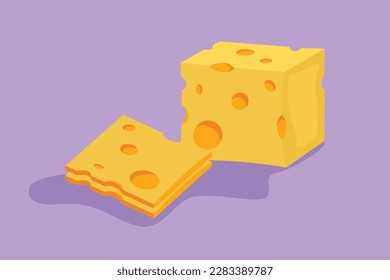 Cartoon flat style drawing of fresh delicious Italian holed cheese shop logo emblem. Online dairy food store logotype template. Dairy shop or food delivery service. Graphic design vector illustration