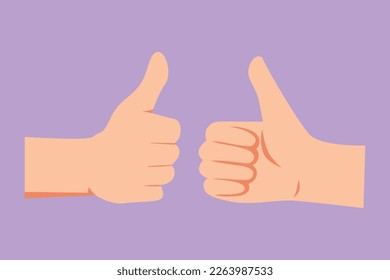 Cartoon flat style drawing hand showing two thumbs up gesture. Agreement sign or symbol for education. Approval of collaboration. Successful business sign concept. Graphic design vector illustration