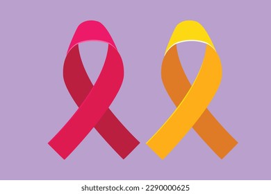 Cartoon flat style drawing lymphoma and breast cancer AIDS ribbon campaigns. Awareness ribbon. Support and solidarity concept. Health logo, label, sticker, symbol. Graphic design vector illustration