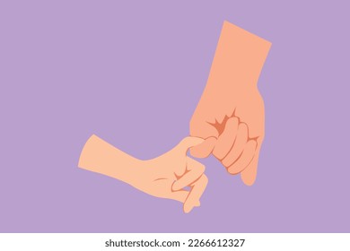 Cartoon flat style drawing mother and little baby hand gesturing keeping promise. Tiny newborn babies and female hands. Mom and her child. Happy family with newborn. Graphic design vector illustration