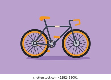 Cartoon flat style drawing mountain race bicycle logo icon. Urban bike to work. Eco friendly vehicle, sport bike. Speed city travel attribute, cycling hobby symbol. Graphic design vector illustration