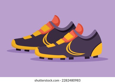 Viñeta de dibujo de estilo plano de caricatura con botas de fútbol. Zapatos de fútbol. Logotipo de fútbol. Botas de fútbol. Inventario deportivo. Torneo de competición y competición. Ilustración vectorial de diseño gráfico