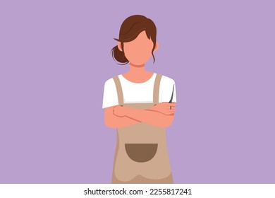 Cartoon flat style drawing portrait of smiling owner of hairdresser salon. Young woman barber beautician. Hairstylist or hair style beauty concept. Success business. Graphic design vector illustration