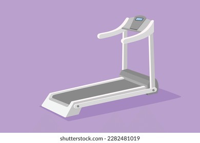 Caricatura de estilo plano dibujando cinta de correr profesional con incline. Equipamiento para hacer deporte. Corriendo la cinta para entrenar. Símbolo del logotipo del icono de la máquina Treadmill. Ilustración vectorial de diseño gráfico