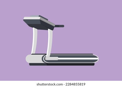 Caricatura de estilo plano dibujando cinta de correr profesional con incline. Equipamiento para hacer deporte. Corriendo la cinta para entrenar. Símbolo del logotipo del icono de la máquina Treadmill. Ilustración vectorial de diseño gráfico