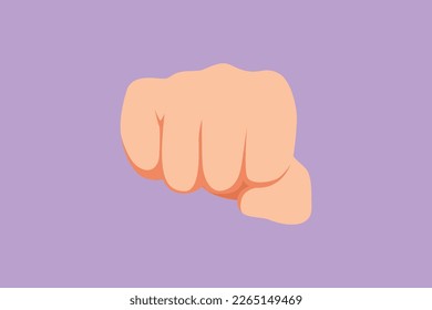 Cartoon flat style drawing punch fist hand gesture. Sign or symbol of power, hitting, attack, force. Communication with hand gestures. Nonverbal signs for education. Graphic design vector illustration