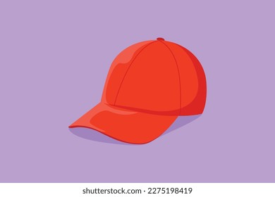 Cartoon flat style drawing of red baseball cap as a sports symbol. Unisex outdoor sport baseball, golf, tennis, uniform cap logotype, label, template, sticker, icon. Graphic design vector illustration