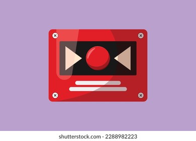 Cartoon flat style drawing red fire alarm system signal device logo  Prevention  emergency  warning bell  Firefighter equipment  Professional tool   instrument  Graphic design vector illustration