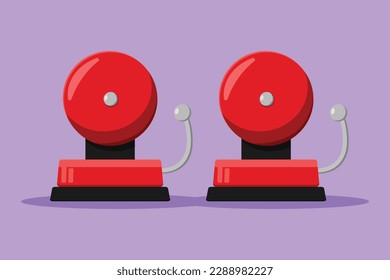 Cartoon flat style drawing red fire alarm system signal device. Prevention, emergency, warning bell. Retro signalization, signaling. Firefighter equipment and tool. Graphic design vector illustration