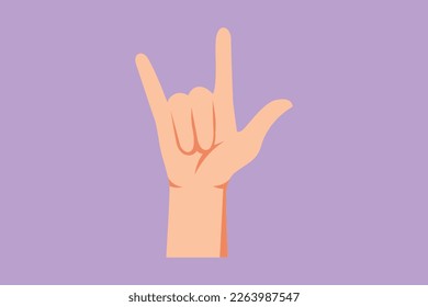 Cartoon flat style drawing rock n roll hand gesture symbol. Heavy metal or resistance hand gesture. Nonverbal signs or symbols. Hand variation shape for education. Graphic design vector illustration
