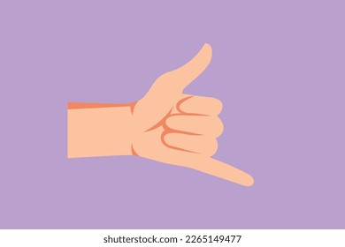 Cartoon flat style drawing shaka sign gesture. Hawaiian hand sign or symbol. Traditional communication with hand gestures. Nonverbal signs or symbols for education. Graphic design vector illustration