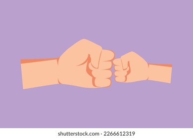 Cartoon flat style drawing son and father fist touching each other. Man and kid holding hands together. Boy have bonding with his father. Happy family with newborn. Graphic design vector illustration