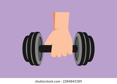 Cartoon flache Zeichnung von starker Hand hochheben Stahl Hantel einzeln. Barbell und starke Hand faust. Vorlage für Sportsymbol, -symbol, -logo oder anderes Branding. Grafikdesign, Vektorgrafik
