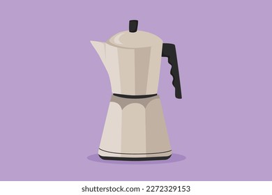 Cartoon flat style drawing stylized coffeepot logotype, template, label, sticker, symbol. Electricity coffee drink maker tools concept for cafe shop or restaurant. Graphic design vector illustration