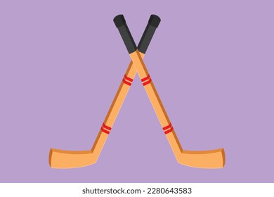 Cartoon flat style drawing stylized ice hockey stick logotype  Hockey puck stick  indoor ice sport  game equipment  goal competition  leisure activity in winter  Graphic design vector illustration