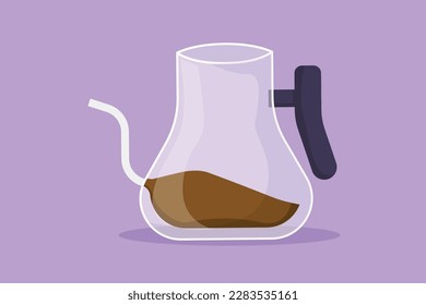 Cartoon flat style drawing stylized coffeepot logotype, template, label, sticker, symbol. Electricity coffee drink maker tools concept for cafe shop or restaurant. Graphic design vector illustration