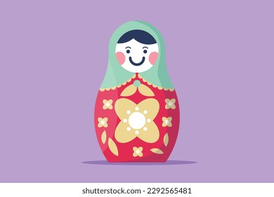 Cartoon flat style drawing of stylized cute matryoshka Russian nesting dolls logo, icon, symbol. Souvenir from Russia. Traditional Russian matryoshka dolls souvenir. Graphic design vector illustration