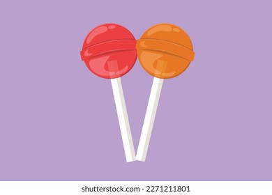 Dibujo de caricatura de estilo plano dulce delicioso en línea redondo lollipop caramelo logotipo de la tienda de caramelos. Icono de plantilla de logotipo de almacén de artículos de confitería para volante, pegatina, tarjeta, símbolo. Ilustración vectorial de diseño gráfico