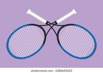 Cartoon flat style drawing tennis rackets crossed logo icon. Tennis gear for game. Tennis court sport. Tennis as sport, hobby, championship. Outdoor health activity. Graphic design vector illustration