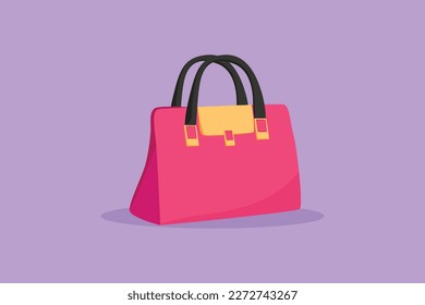 Cartoon flat style drawing woman handbags collection of fashionable items logotype symbol. Bags with zippers, pockets, handles and adjustable shoulder straps lace. Graphic design vector illustration