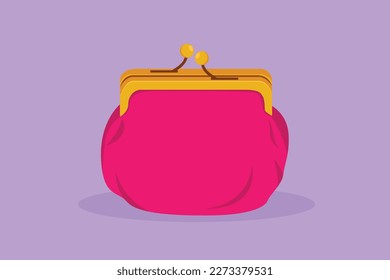 Cartoon flat style drawing of women wallet icon template label logotype sticker symbol. Coin Purse. Coin wallet. Wallet for change. Cash wallet. Lady things element. Graphic design vector illustration