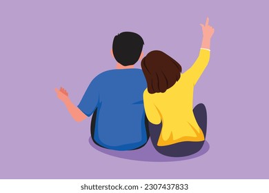 Cartoon flat style drawing young girl in love sit lay shoulder her boyfriend   looking at moon   stars  Happy man   woman enjoying romantic night together  Graphic design vector illustration
