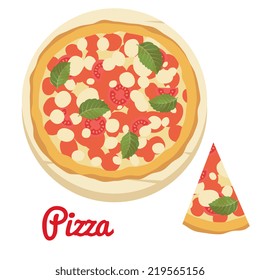 Cartoon flat style. Pizza on a board, vector illustration