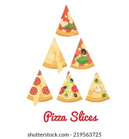 Cartoon flat style. Pizzas slices, vector illustration