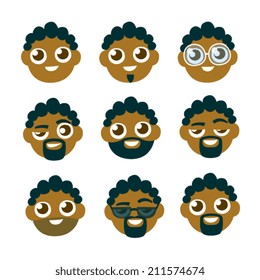 Cartoon flat style user-pic emotions smiles avatars set. Cartoon flat style characters emotions. Isolated vector illustration. Design for stickers, logo, web and mobile app.