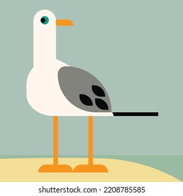 cartoon flat style vector illustration of seagull