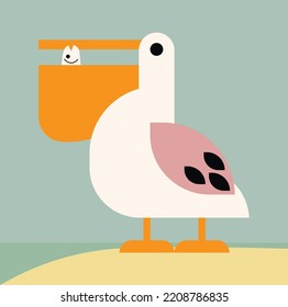 cartoon flat style vector illustration of a pelican