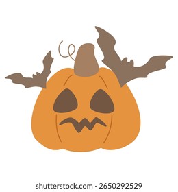 Cartoon flat style. Vector illustration. Halloween cute elements set pumpkins, spooky and festive elements. Hand drawn set. Halloween Ornaments

