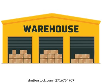 Ilustración vectorial de estilo plano de dibujos animados de construcción industrial moderna de construcción de almacenes aislada ideal para logística arquitectónica o diseños temáticos industriales