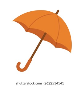 Guarda-chuva de desenhos animados inclinado para o lado. Acessório laranja brilhante para outono chuvoso e tempo ventoso.