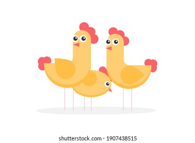 Cartoon flat vector chicken funny set