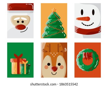 Cartoon flat vector of Christmas and Happy Holidays printable tags.