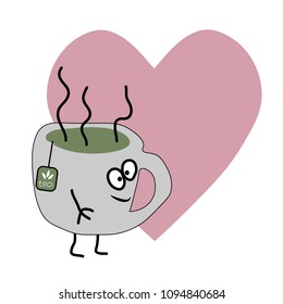 Cartoon flat vector cup of tea