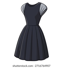 Cartoon flat vector illustration black dress sticker womens clothing party wear fashion style with accessories buttons badges ideal for store graphics and traditional designs