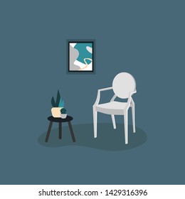 Cartoon flat vector illustration chair in the interior. Design interior.