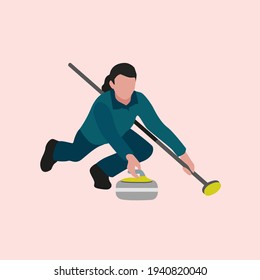 Cartoon Flat Vector Illustration. Curling. World Championship. Winter Sport.