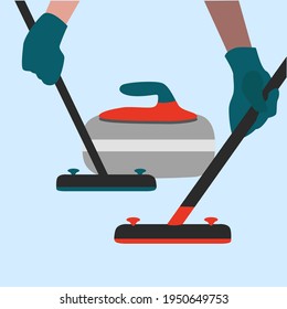 Cartoon flat vector illustration. Curling. World championship. Hands.